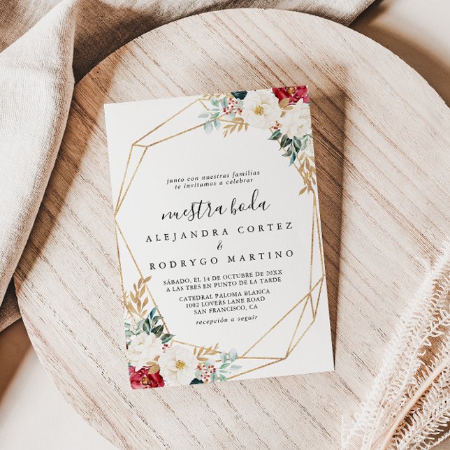 Convite Clássica Nuestra Floral Branca Dourada Burgundy Bo (Criador carregado)