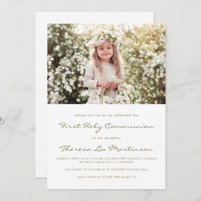 Convite Clássica Primeira Comunhão com Foto Cruzada (Frente/Verso)