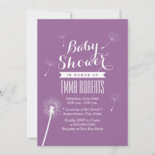 Convite Clássica Violet Dandelion Baby Shower