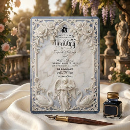Convite Classical Rococo Arch Angel & Swans Wedding 