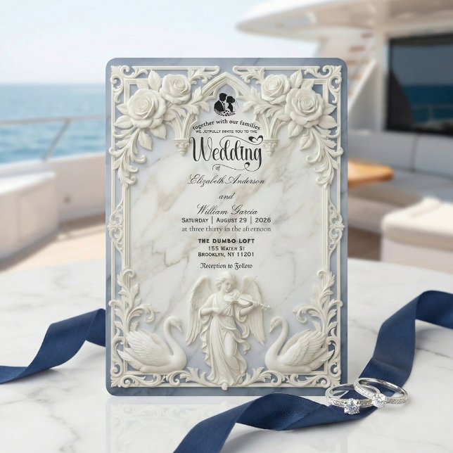 Convite Classical Rococo Arch Angel & Swans Wedding  (Criador carregado)