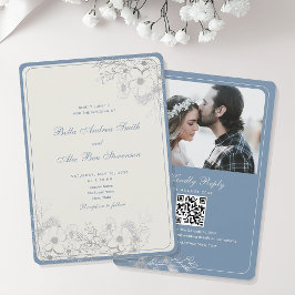 Convite Clássicas Fotos de Casamento em Azul Desbotado