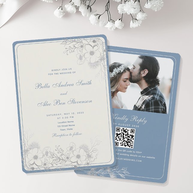 Convite Clássicas Fotos de Casamento em Azul Desbotado (Criador carregado)