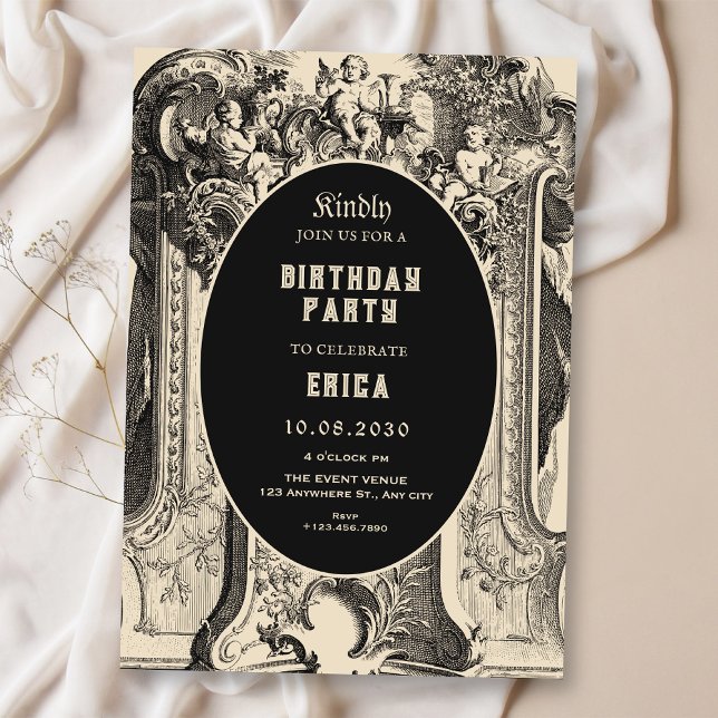 Convite Clássico anjo artístico de aniversário vintage (Criador carregado)
