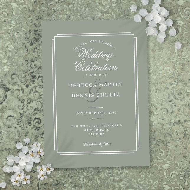 Convite Clássico Art Deco Sage Green Wedding (Classic Art Deco Sage Green Wedding Invitation)