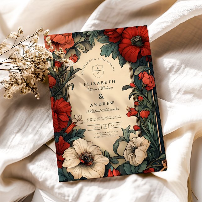 Convite Clássico Art Nouveau Floral Casamento (Criador carregado)