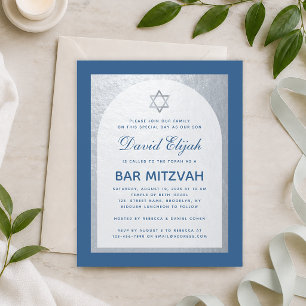 Convite Clássico Azul Bar Mitzvah em Prata