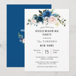 Convite Clássico Azul Blush Blue Floral Party