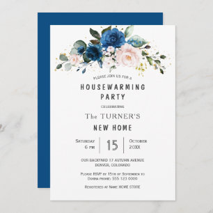 Convite Clássico Azul Blush Blue Floral Party