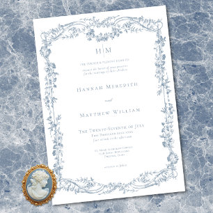 Convite Clássico Azul Elegante Delicado Quadro Floral Casa