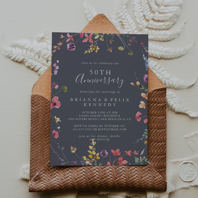 Convite Clássico Azul Selvagem 50º Aniversário de Casament (Criador carregado)