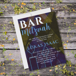 Convite Clássico Bar Azul Moderno Mitzvah Tipo Negrito