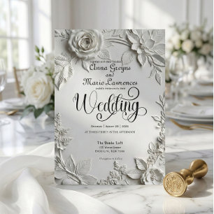 Convite Clássico Barroco Formal Ornado Rosa Branco