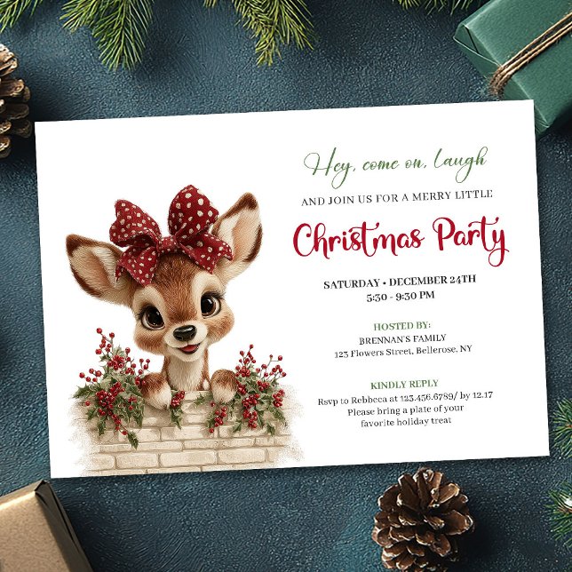 Convite Clássico Bebê Veado Fofo Espiando Aquarela Natal (Classic Cute Baby Deer Peeking Watercolor Christmas Invitation

)
