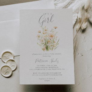 Convite Clássico Blush Wildflower É um Chá de fraldas