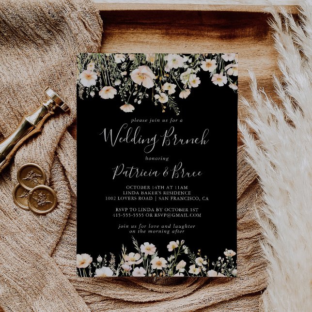 Convite Clássico Boho Blush Wildflower Black Wedch Brunch (Criador carregado)