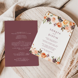 Convite Clássico Boho Floral para Trás e Casamento Frente