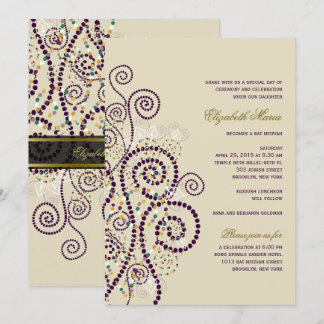 Convite Clássico Boho Roxo Morcego / Bar Mitvah Convida