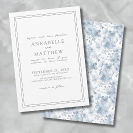 Convite Clássico Botânico Azul Empoeirado Casamento Elegan