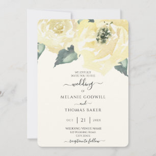 Convite Clássico Botânico Casamento Floral de Rosa Cremosa