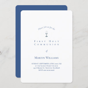 Convite Clássico branco e azul Primeiro Comunhão