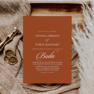 Convite Clássico Branco e Terracota Boda Casamento Espanho