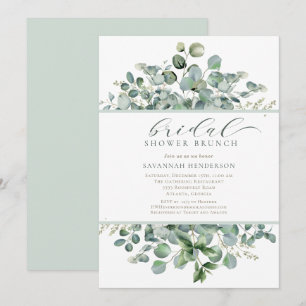 Convite Clássico Brunch de Chá de Noiva Floral em Verde Sa