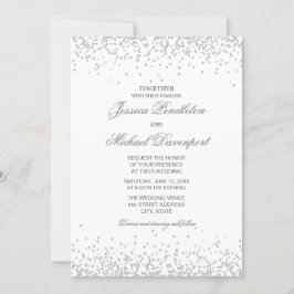 Convite Clássico Casamento Branco Prata Brilho