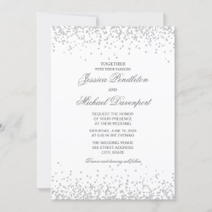 Convite Clássico Casamento Branco Prata Brilho