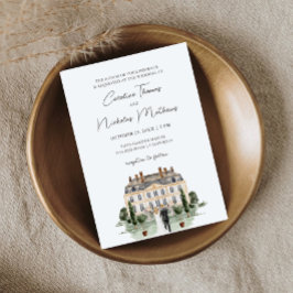Convite Clássico Casamento Casa Solarenga Inglesa Aquarela