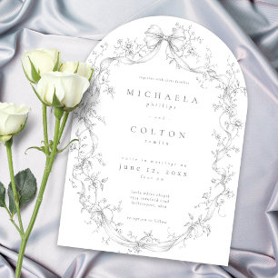 Convite Clássico Casamento de Noiva com Grinalda Floral Pr