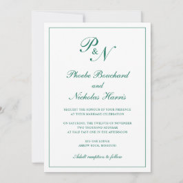 Convite Clássico Casamento Elegante Verde Esmeralda