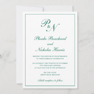 Convite Clássico Casamento Elegante Verde Esmeralda