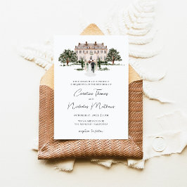 Convite Clássico Casamento em Mansão Inglesa em Aquarela