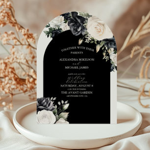 Convite Clássico Casamento Floral Arco Preto