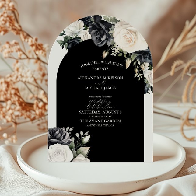Convite Clássico Casamento Floral Arco Preto (Criador carregado)