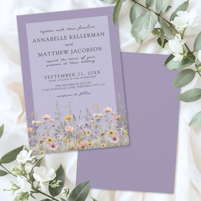 Convite Clássico Casamento Floral de Flores Silvestres Lav (Classic Lavender Wildflower Floral Wedding Invitation )