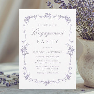 Convite Clássico Casamento Floral de Lavanda Francês 