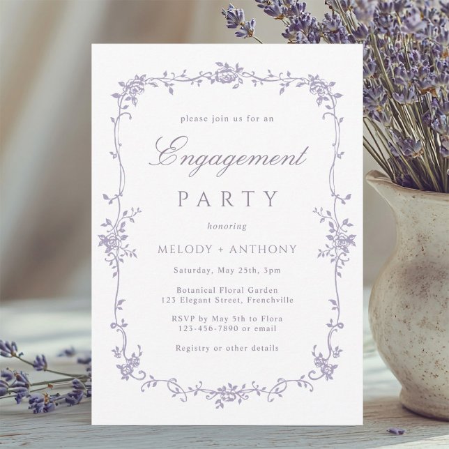Convite Clássico Casamento Floral de Lavanda Francês  (Criador carregado)