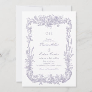 Convite Clássico Casamento Floral de Lavanda Vitoriana Fra