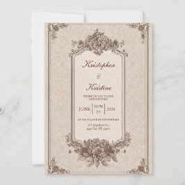 Convite Clássico Casamento Floral em Sépia Monocromático V