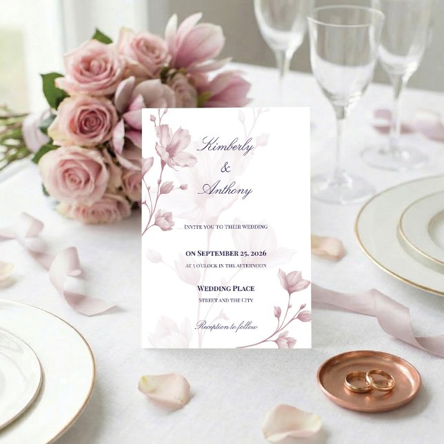 Convite Clássico Casamento Floral Rosa Poeirento Romântico (Say "I do" to beautiful details! 💍 Pink floral wedding invitations. 💖)