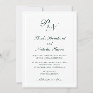 Convite Clássico Casamento Floresta Verde Elegante