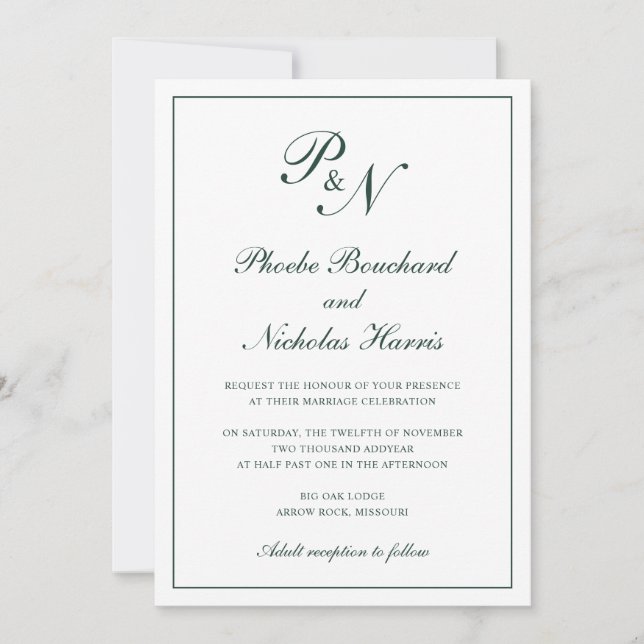 Convite Clássico Casamento Floresta Verde Elegante (Frente)