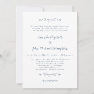 Convite Clássico Casamento Formal Elegante em Tom Azul Poe