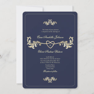 Convite Clássico Casamento Fotográfico Azul Marinho