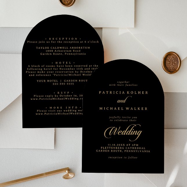 Convite Clássico Casamento Frente e Verso Preto e Dourado (Criador carregado)