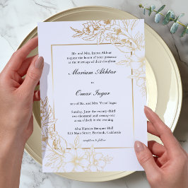 Convite Clássico Casamento Islâmico Muçulmano Floral Doura