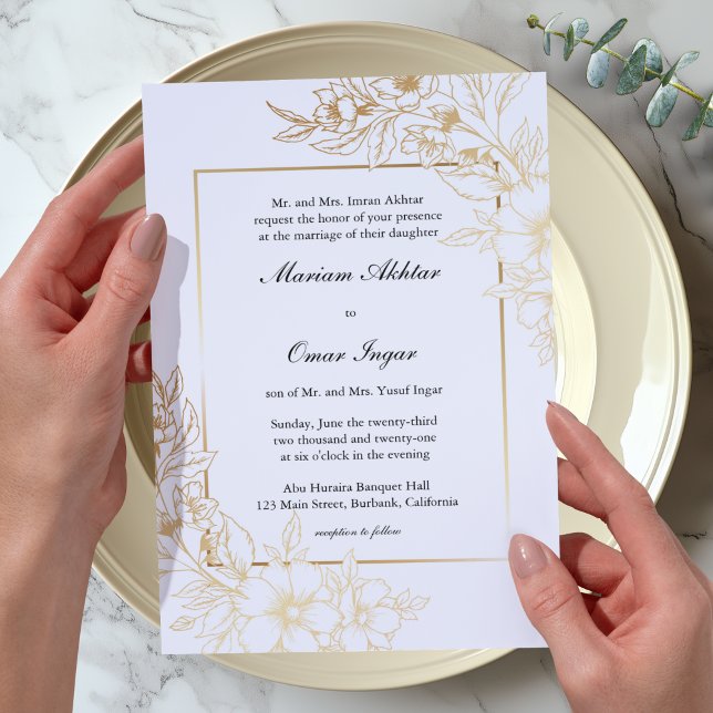 Convite Clássico Casamento Islâmico Muçulmano Floral Doura (Criador carregado)