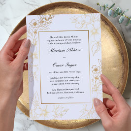 Convite Clássico Casamento Islâmico Muçulmano Floral Ouro